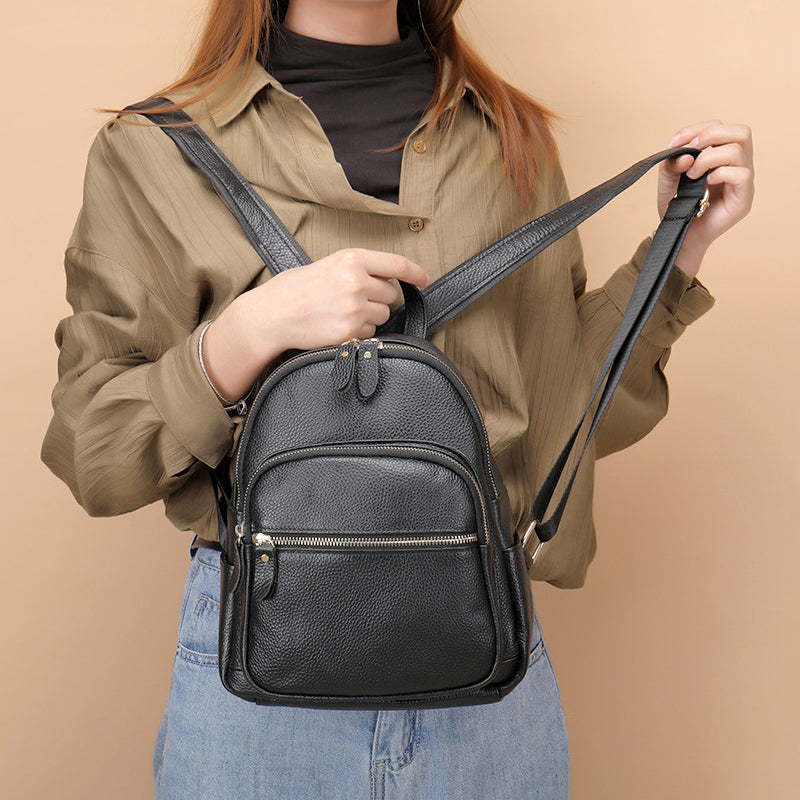 Adeline - Women's Pebbled Leather Multi-Pocket Backpack