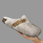 Alison - Women's Plush Buckle Clogs with Faux-Fur Trim
