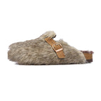 Alison - Women's Plush Buckle Clogs with Faux-Fur Trim