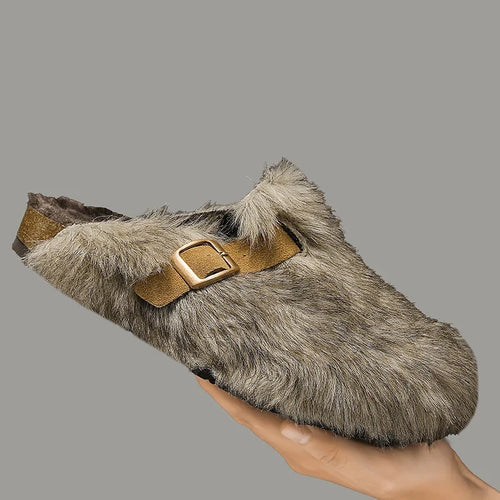 Alison - Women's Plush Buckle Clogs with Faux-Fur Trim