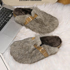 Alison - Women's Plush Buckle Clogs with Faux-Fur Trim