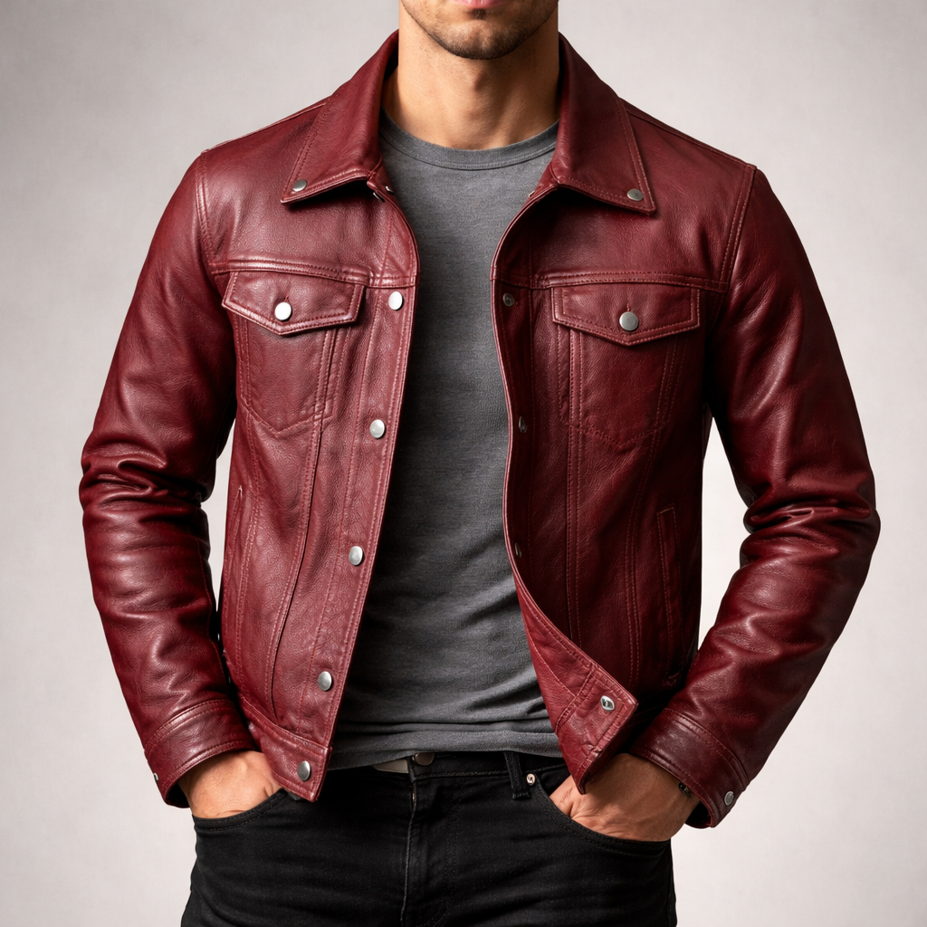 Alistair - Men's Vintage Leather Jacket with Button-Front Closure
