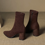 Annika - Women's Suede Pointed-Toe Block Heel Ankle Boots
