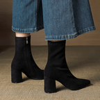 Annika - Women's Suede Pointed-Toe Block Heel Ankle Boots
