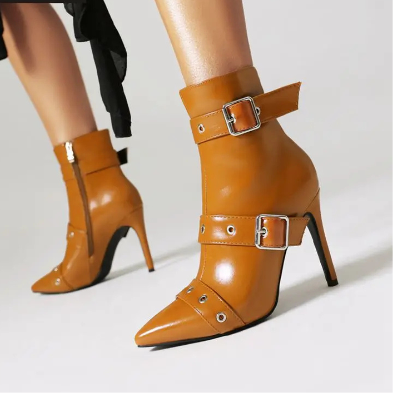 Antonia - Women's Dual Buckle Strap Stiletto Ankle Boots
