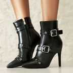 Antonia - Women's Dual Buckle Strap Stiletto Ankle Boots