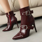 Antonia - Women's Dual Buckle Strap Stiletto Ankle Boots