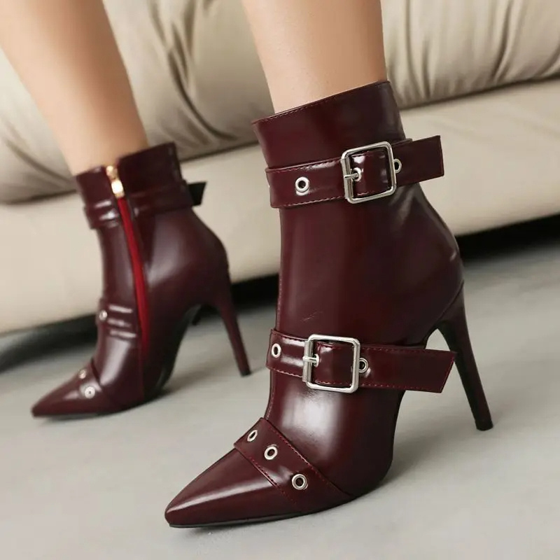 Antonia - Women's Dual Buckle Strap Stiletto Ankle Boots