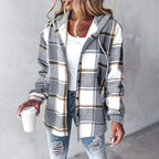 Ariella - Women's Plaid Button-Front Shacket with Rolled Cuffs