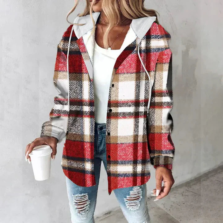 Ariella - Women's Plaid Button-Front Shacket with Rolled Cuffs