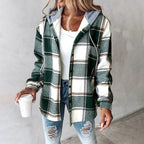 Ariella - Women's Plaid Button-Front Shacket with Rolled Cuffs
