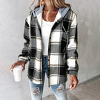 Ariella - Women's Plaid Button-Front Shacket with Rolled Cuffs