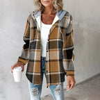Ariella - Women's Plaid Button-Front Shacket with Rolled Cuffs
