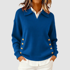 Arielle - Women's Collared Knit Sweater with Side Button Details