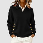 Arielle - Women's Collared Knit Sweater with Side Button Details