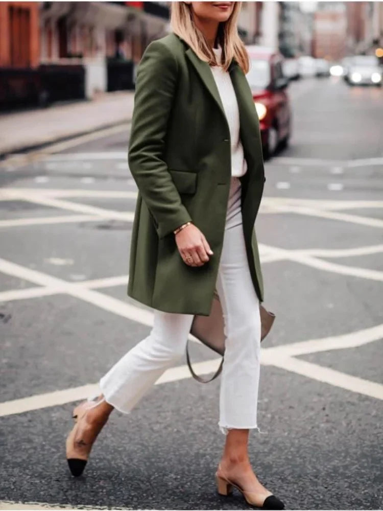 Aurelia - Women's Longline Blazer Coat with Notch Lapels