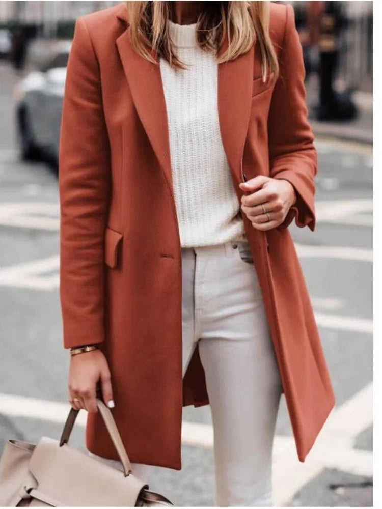 Aurelia - Women's Longline Blazer Coat with Notch Lapels