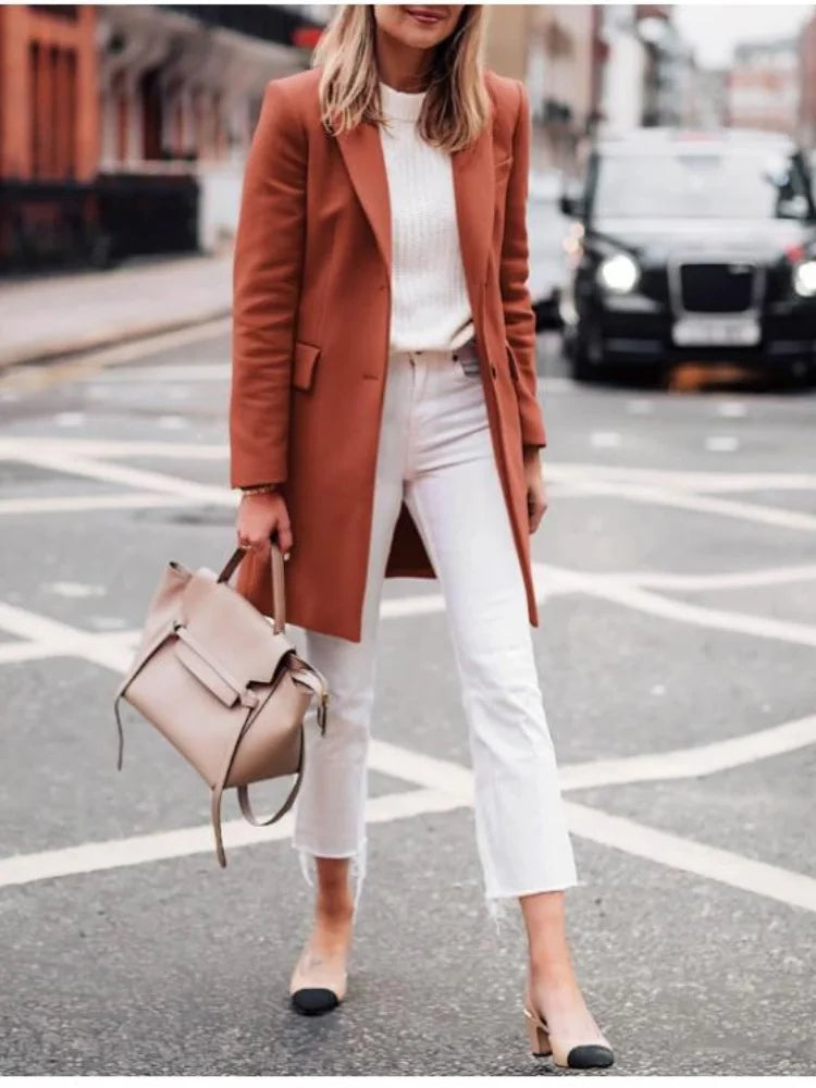Aurelia - Women's Longline Blazer Coat with Notch Lapels