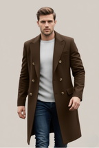 Bastian - Men's Double-Breasted Long Coat with Notch Lapels