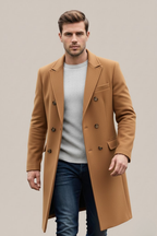 Bastian - Men's Double-Breasted Long Coat with Notch Lapels