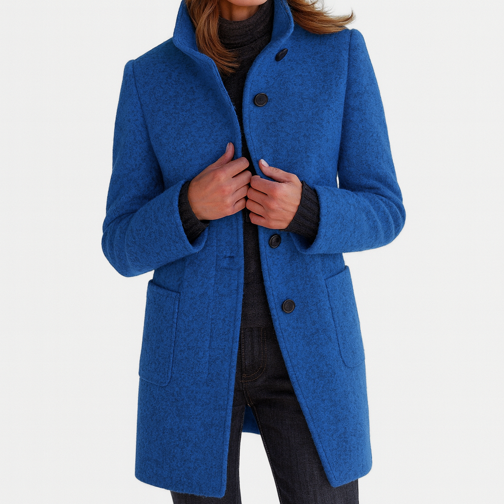 Beatrice - Women's Stand-Collar Wool Coat with Button Front