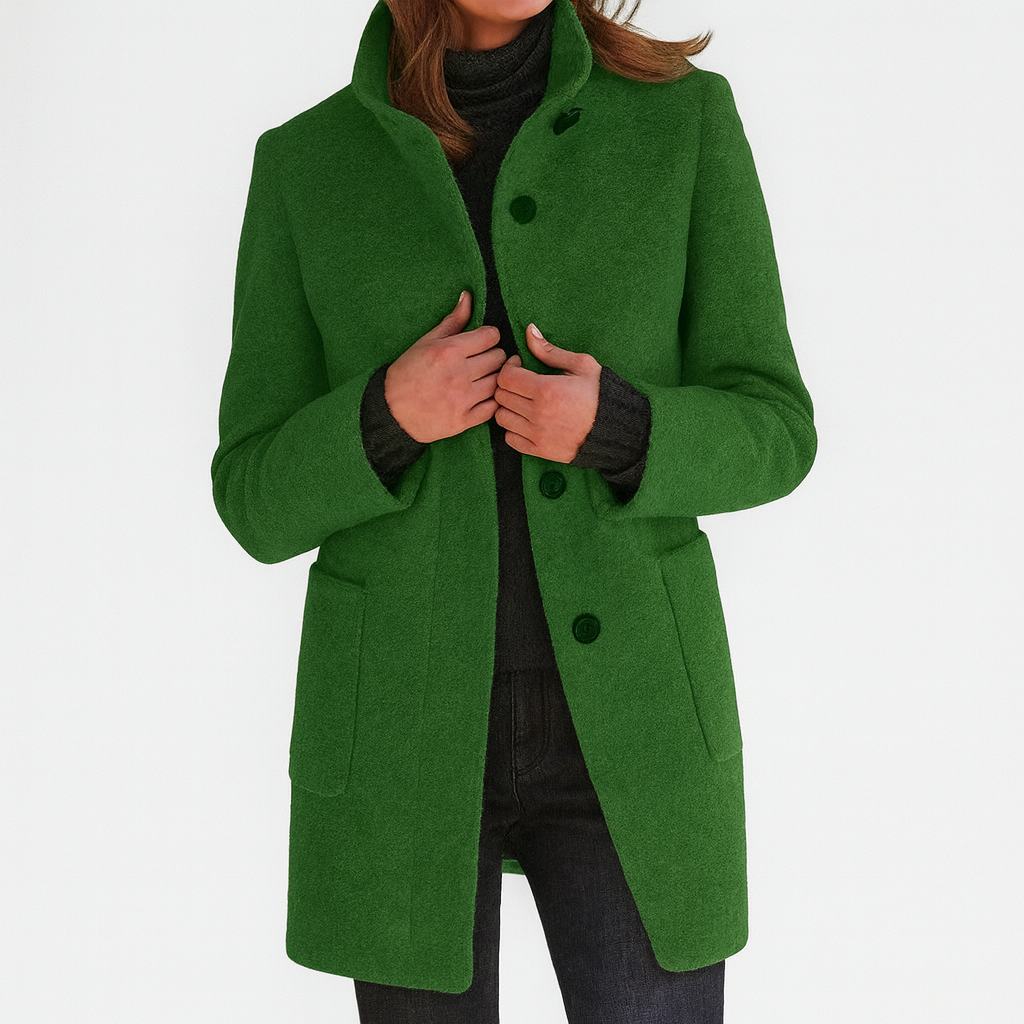 Beatrice - Women's Stand-Collar Wool Coat with Button Front