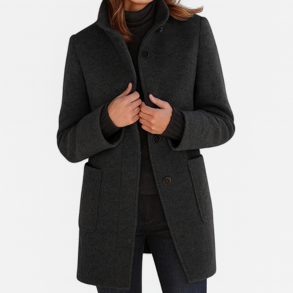 Beatrice - Women's Stand-Collar Wool Coat with Button Front