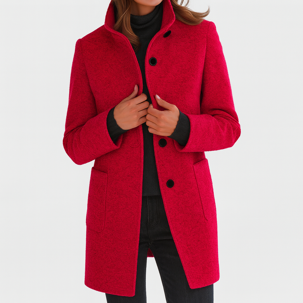Beatrice - Women's Stand-Collar Wool Coat with Button Front