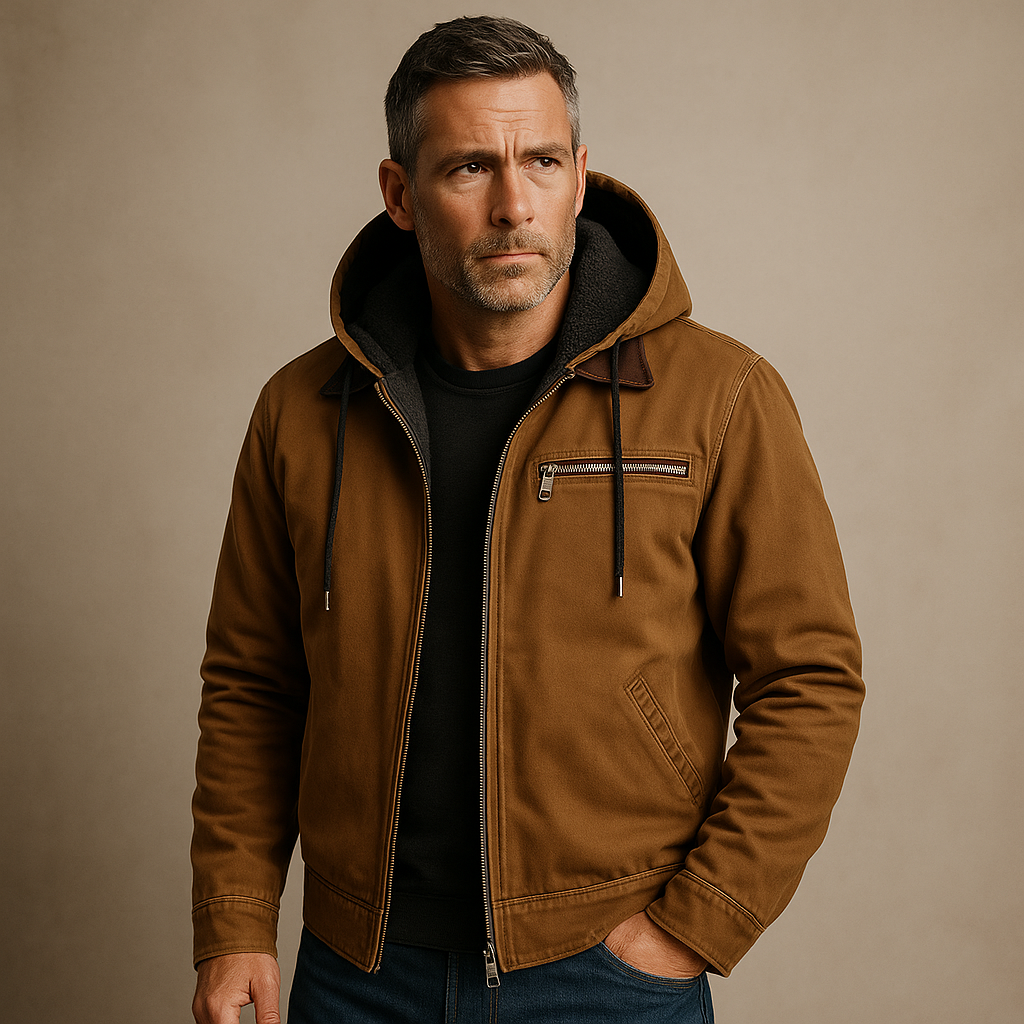 Beckham - Men's Hooded Cotton Jacket with Suede Collar Trim