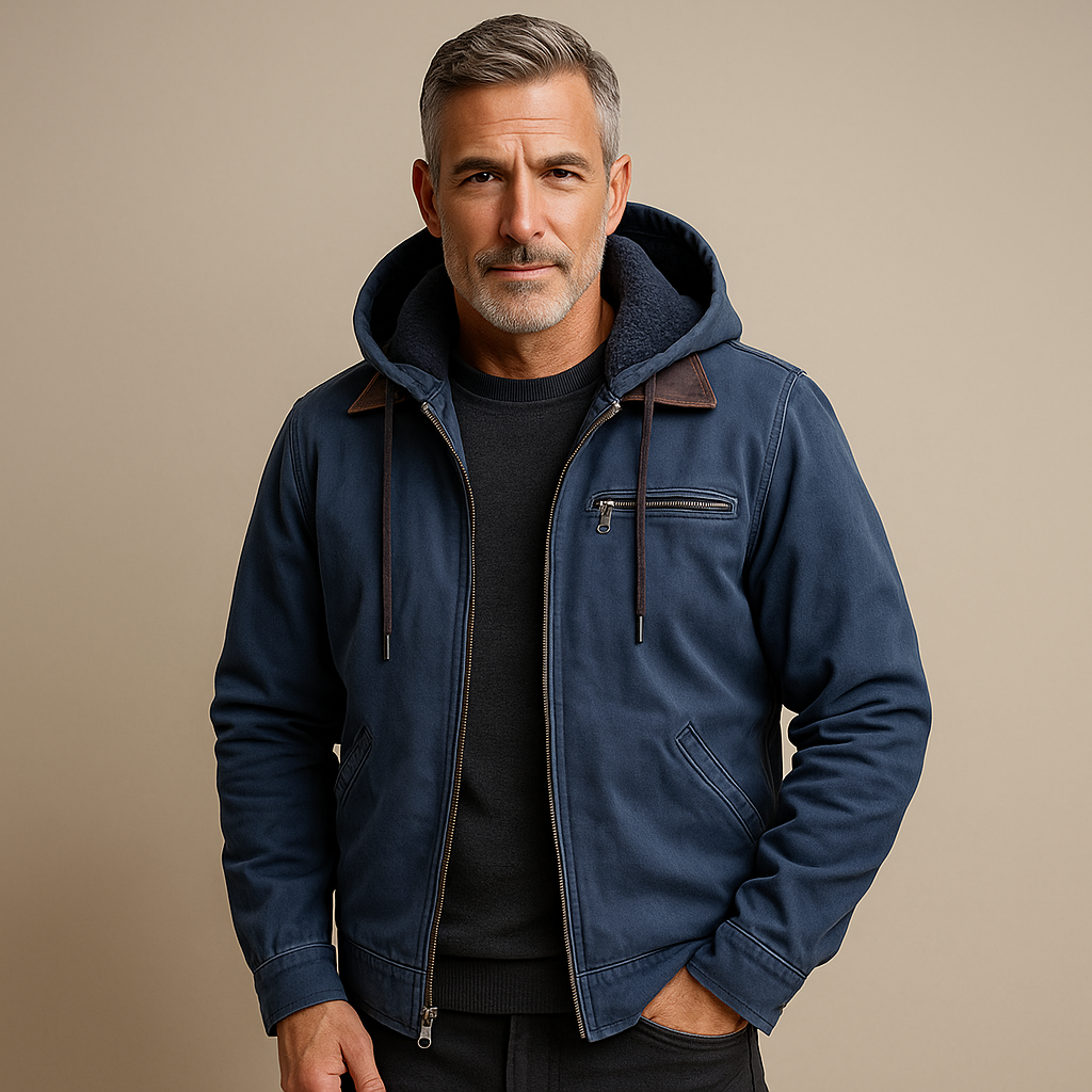 Beckham - Men's Hooded Cotton Jacket with Suede Collar Trim