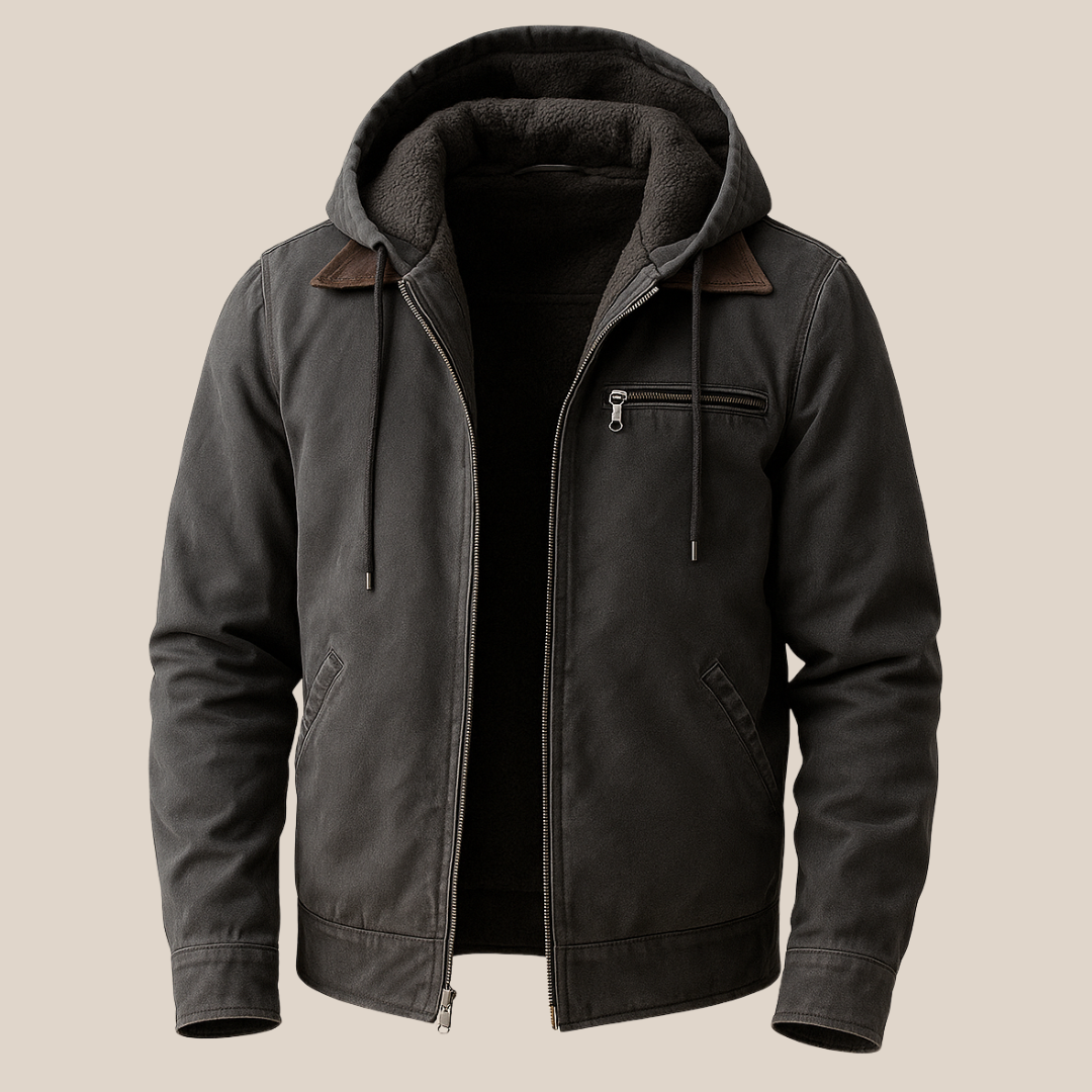 Beckham - Men's Hooded Cotton Jacket with Suede Collar Trim