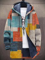 Cameron - Men's Patchwork Cardigan with Fleece-Lined Hood
