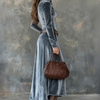 Camilla - Women's Velvet Collar Button-Front A-Line Maxi Dress