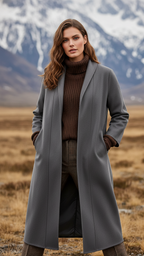 Camille - Women's High-Collar Longline Coat with Side Pockets