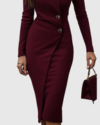Cassandra - Women's Wrap-Style Button-Front Midi Dress