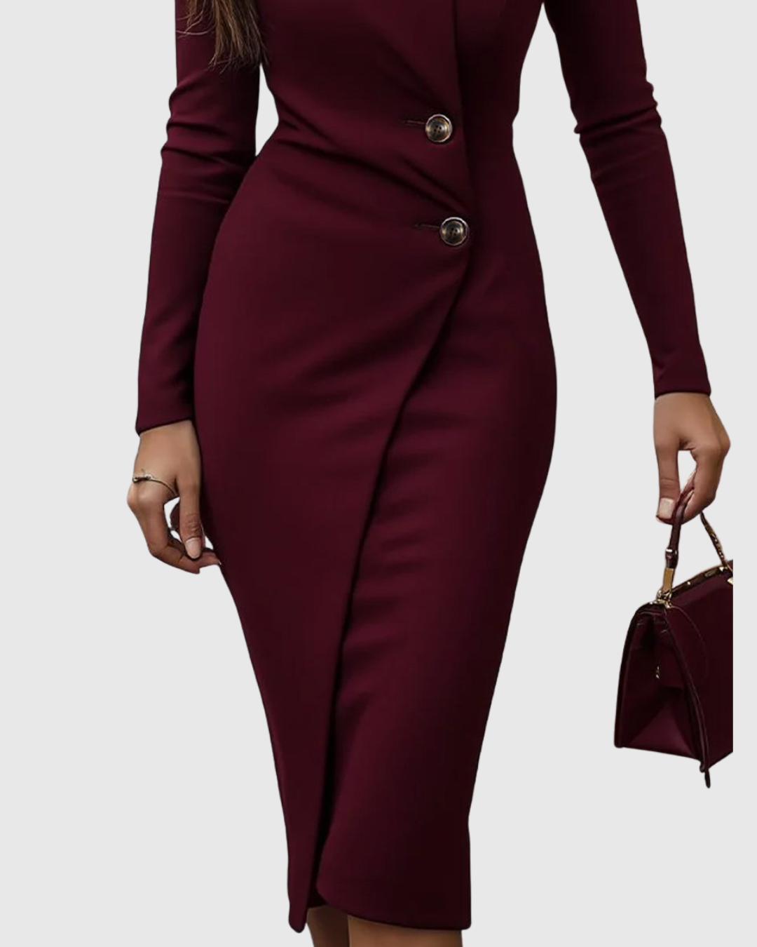 Cassandra - Women's Wrap-Style Button-Front Midi Dress