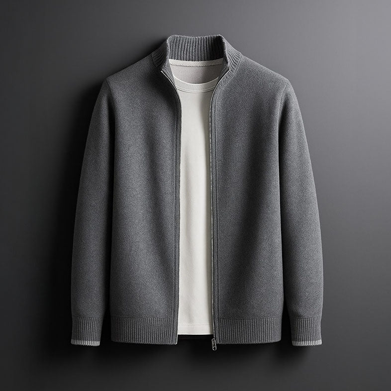 Cassian - Men's Merino Zip Jacket with Ribbed Collar