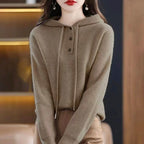 Cecilia - Women's Ribbed Hooded Button-Front Sweater