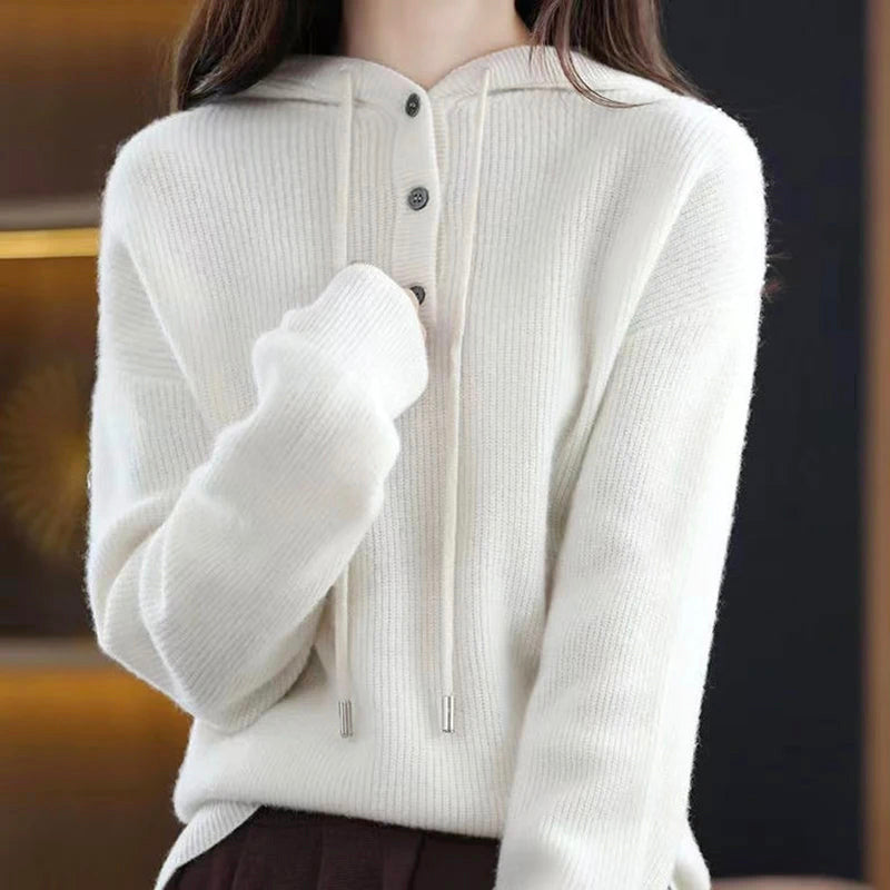 Cecilia - Women's Ribbed Hooded Button-Front Sweater