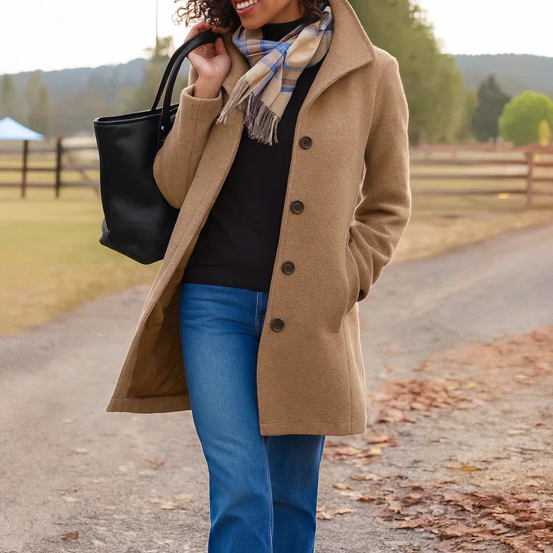 Cecilia - Women's Wool Button-Front Coat