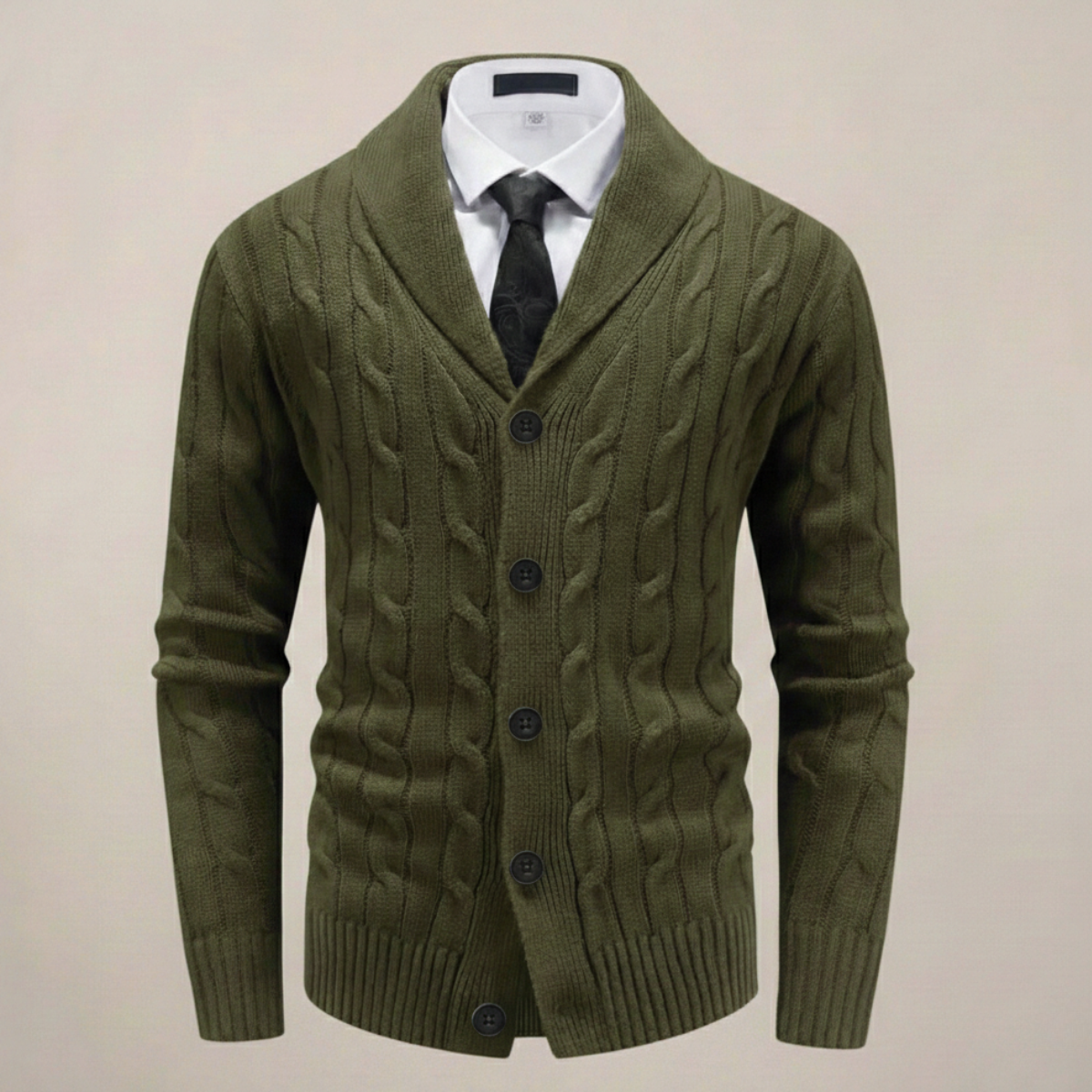 Cedric - Men's Shawl Collar Cable-Knit Cardigan