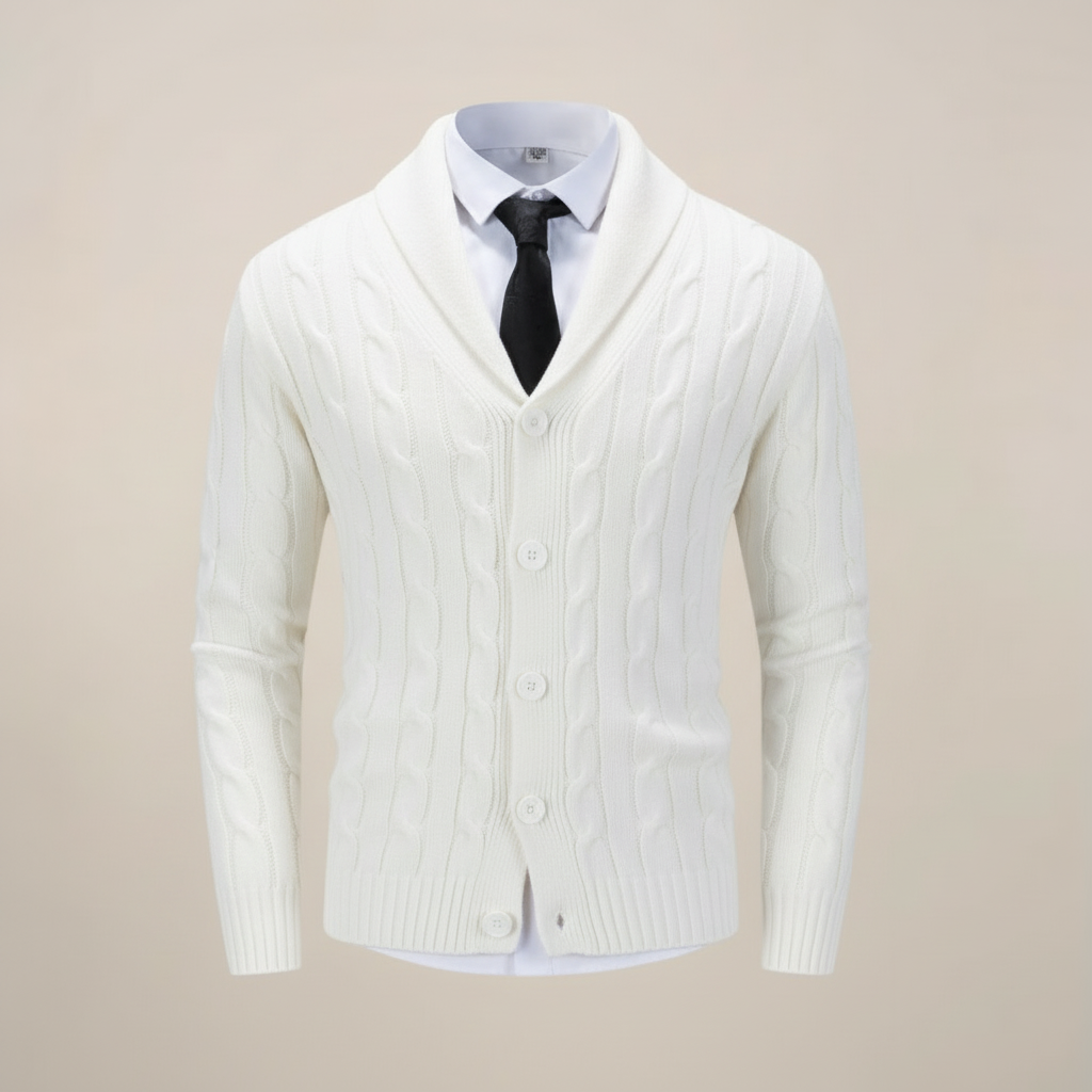 Cedric - Men's Shawl Collar Cable-Knit Cardigan