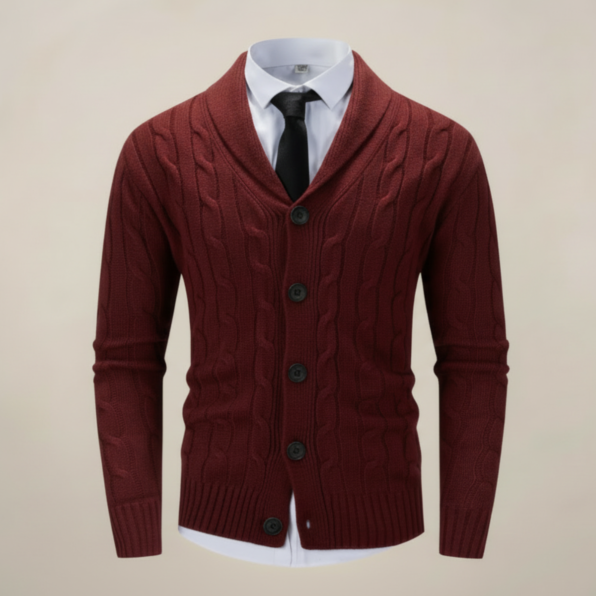 Cedric - Men's Shawl Collar Cable-Knit Cardigan