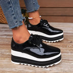 Celeste - Women's Glossy Platform Lace-Up Sneakers