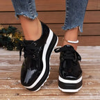 Celeste - Women's Glossy Platform Lace-Up Sneakers