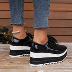 Celeste - Women's Glossy Platform Lace-Up Sneakers