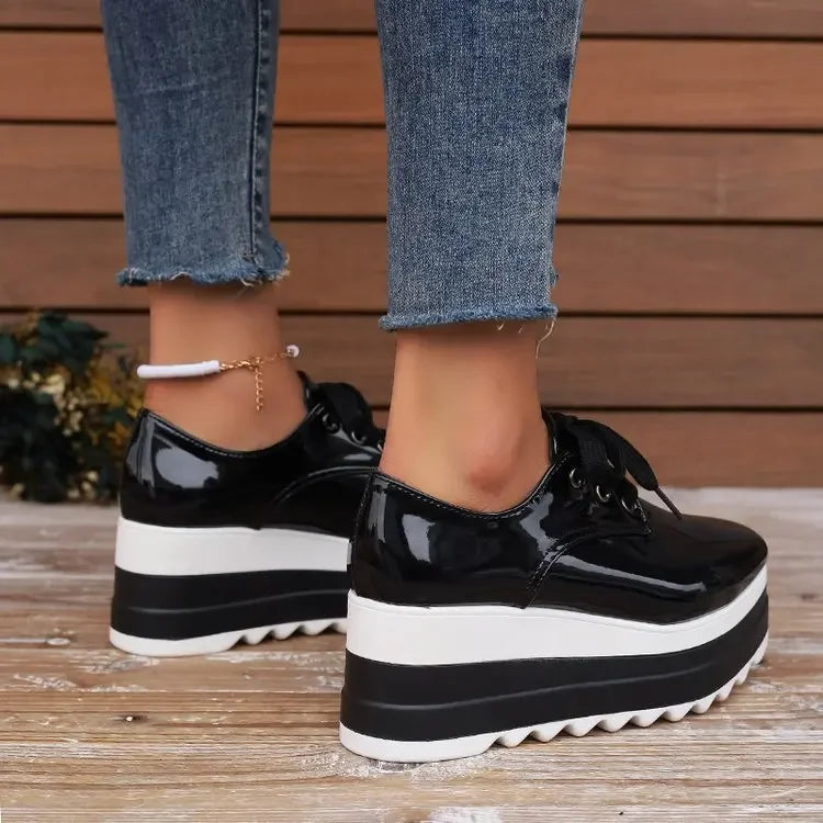 Celeste - Women's Glossy Platform Lace-Up Sneakers