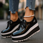 Celeste - Women's Glossy Platform Lace-Up Sneakers