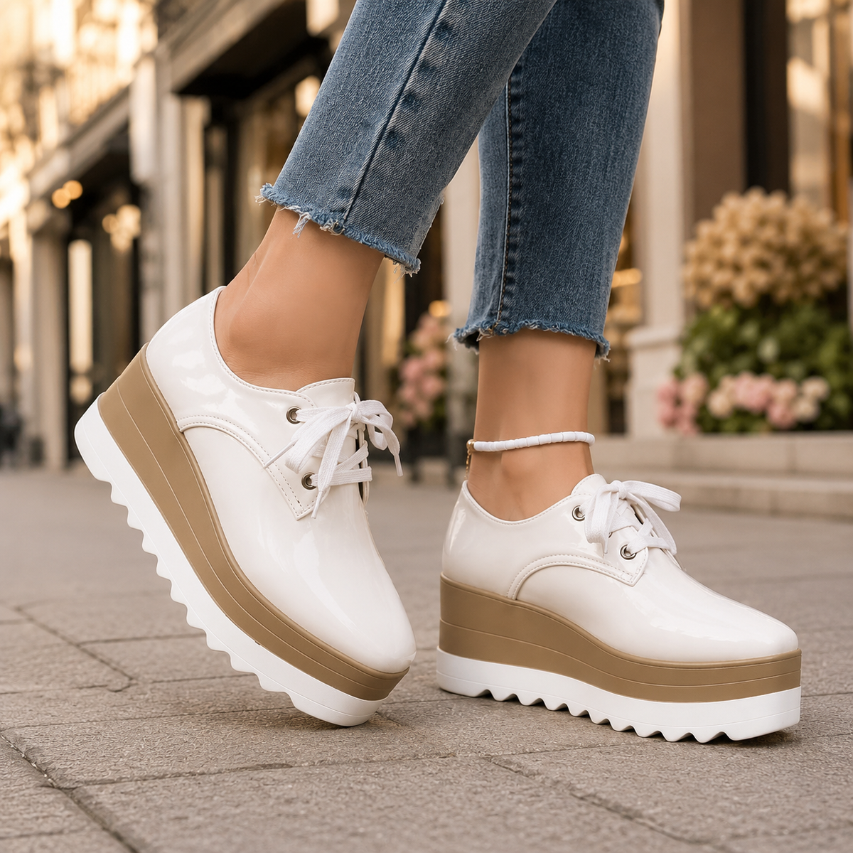 Celeste - Women's Glossy Platform Lace-Up Sneakers