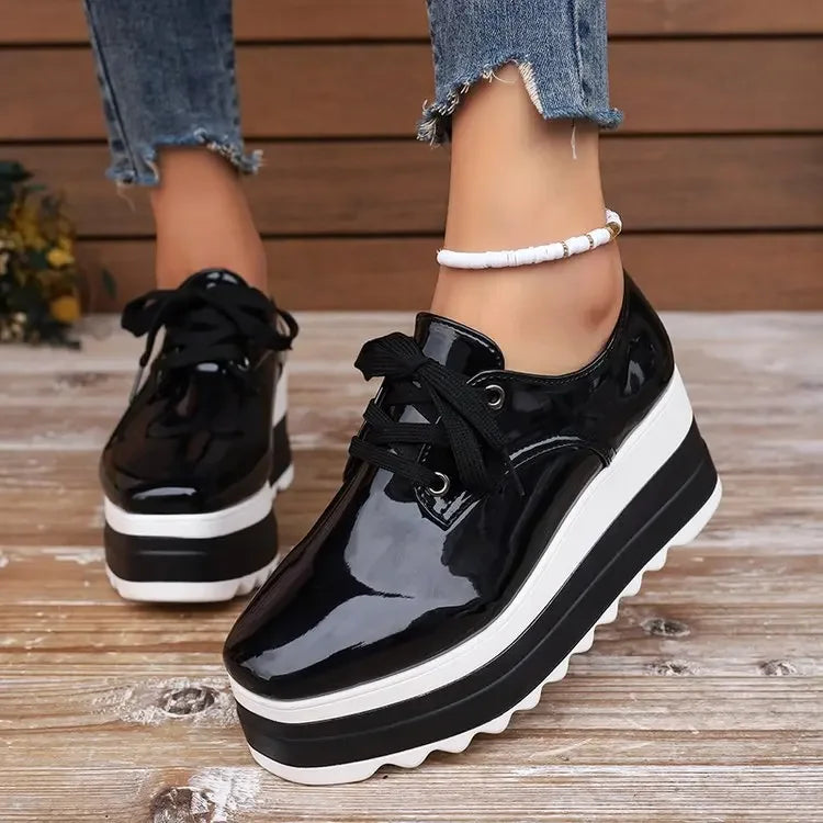Celeste - Women's Glossy Platform Lace-Up Sneakers